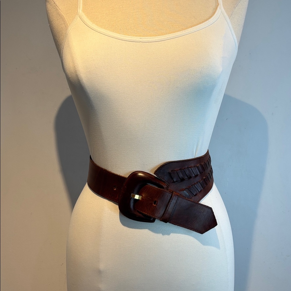 Vintage Bretton’s brown asymmetrical leather belt size small - Picture 5 of 15